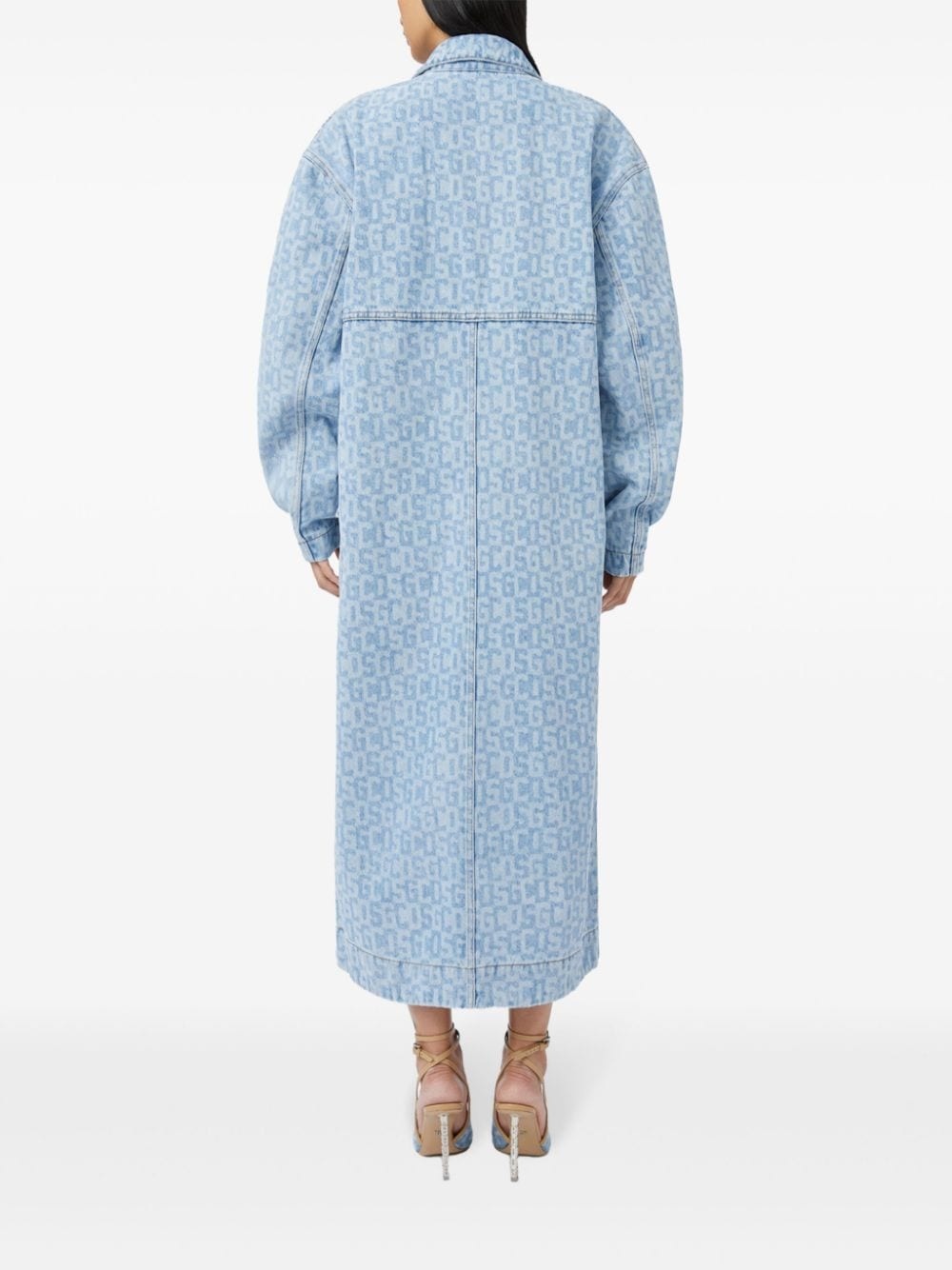 logo-jacquard denim coat - 4
