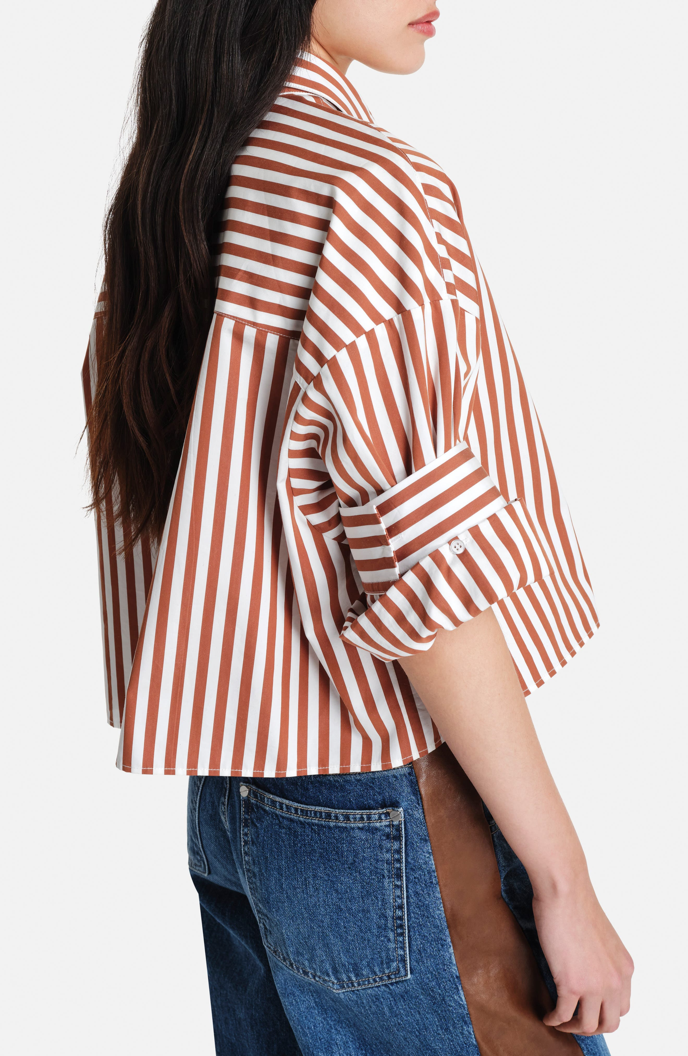 TWP Stripe Cotton Button-Up Shirt in Ivory/Cognac at Nordstrom - 3