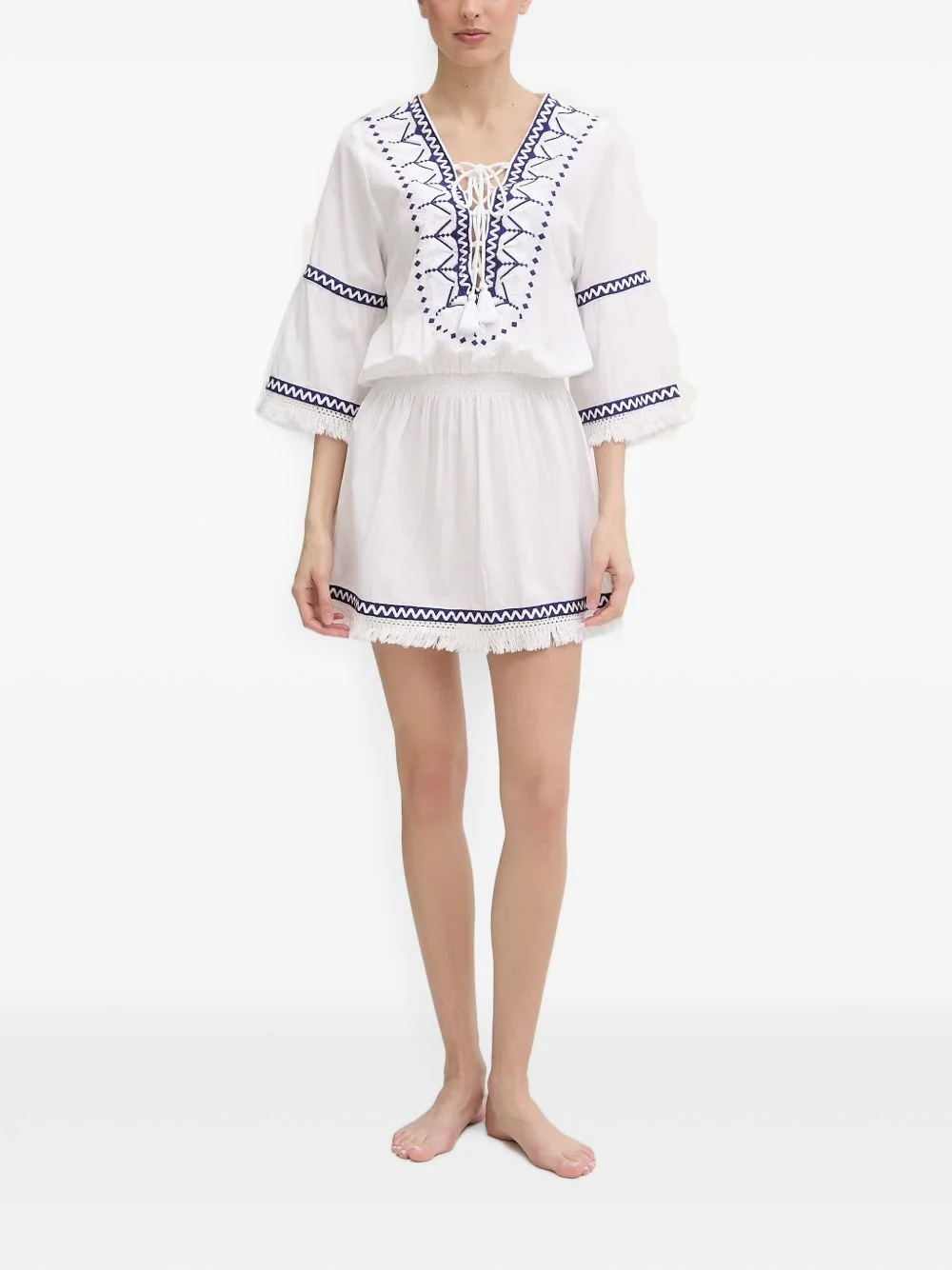 Martina embroidered tassel-detail mini dress - 1