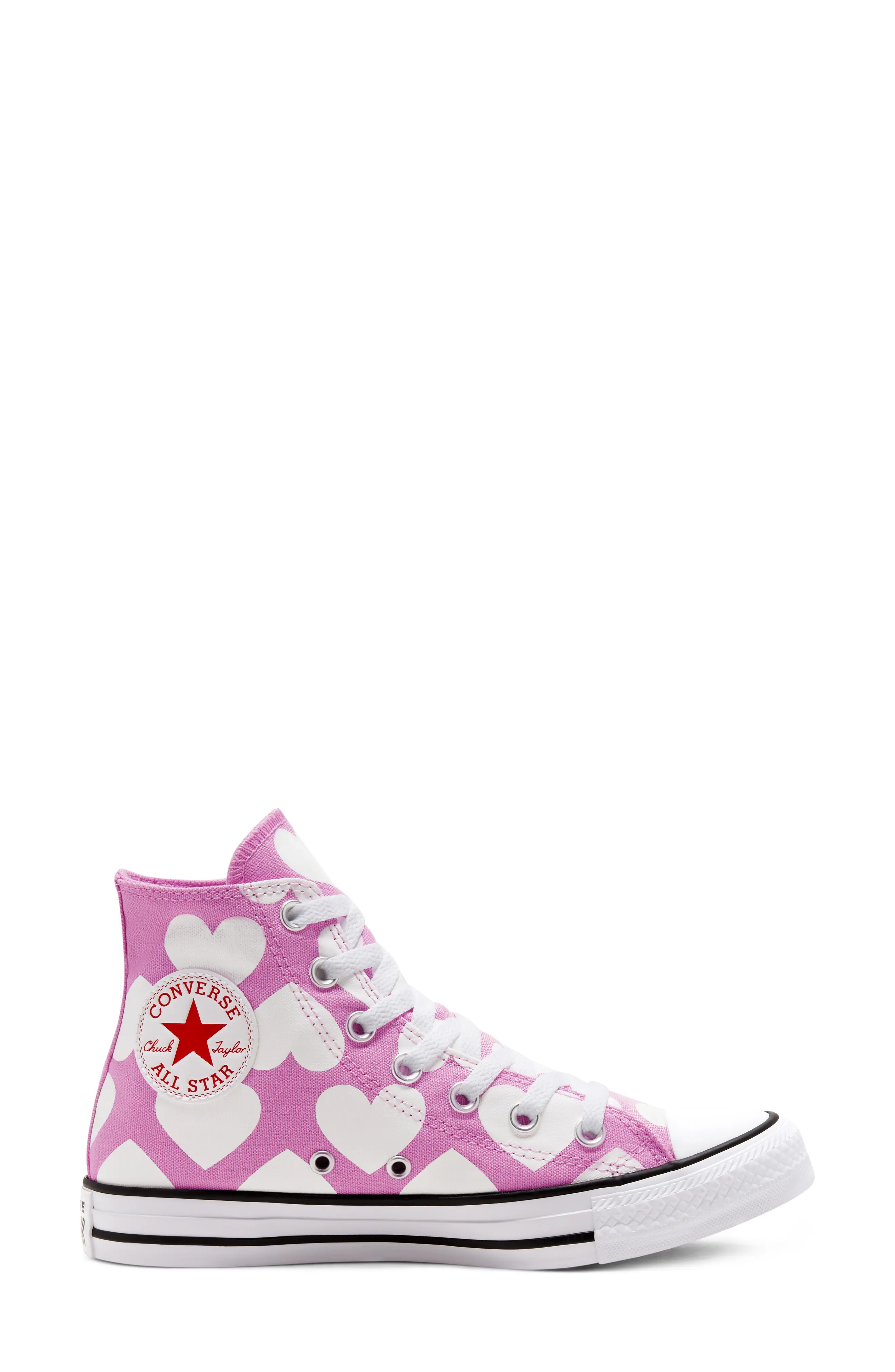 Chuck Taylor All Star Heart High Top Sneaker in Peony Pink/White/Black - 6