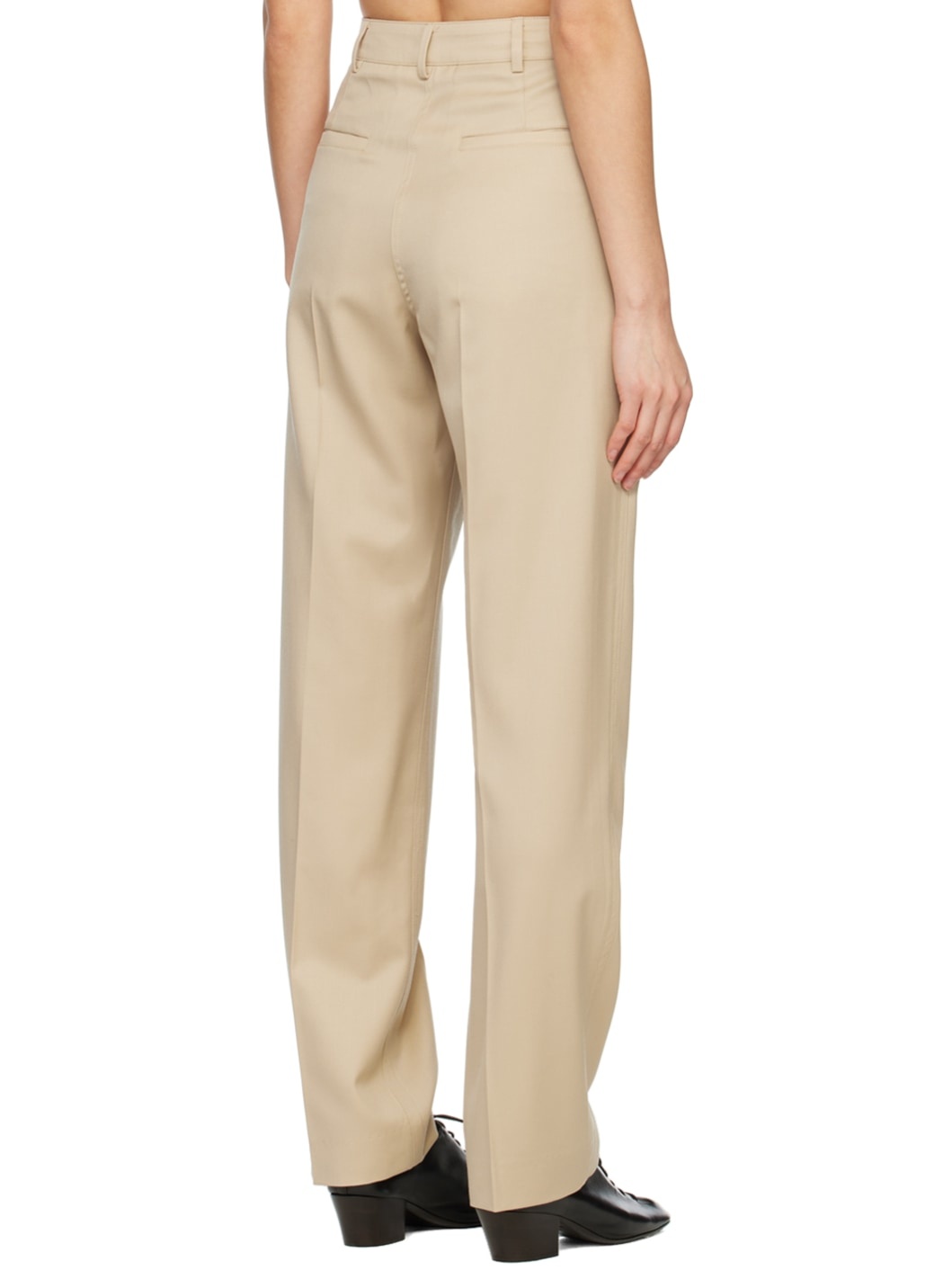 Beige Simple Line Trousers - 3