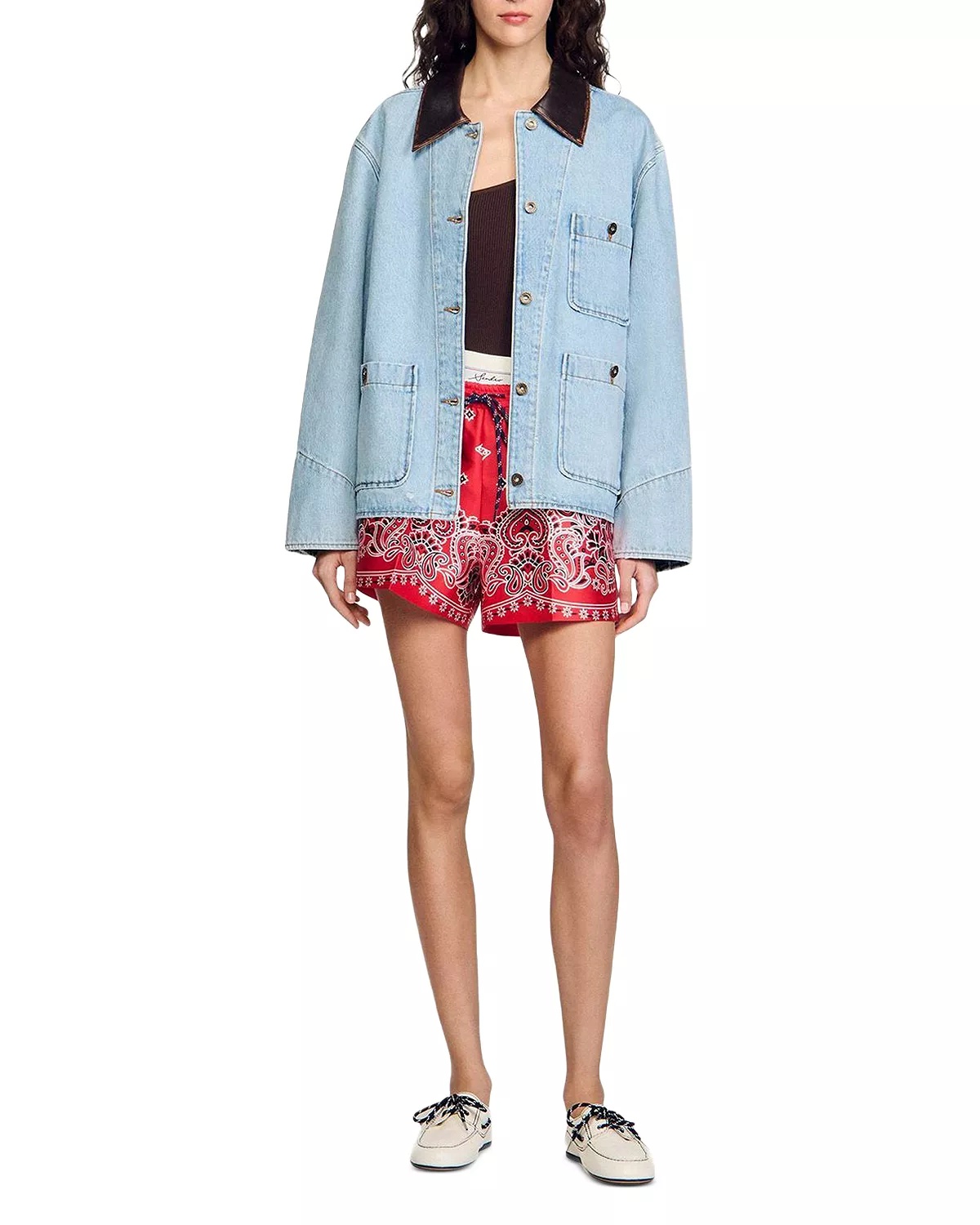 Leather Collar Denim Jacket - 5