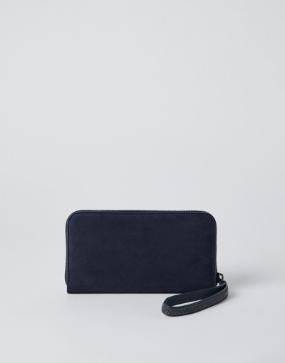 Brunello Cucinelli Suede wallet with precious zipper pull outlook