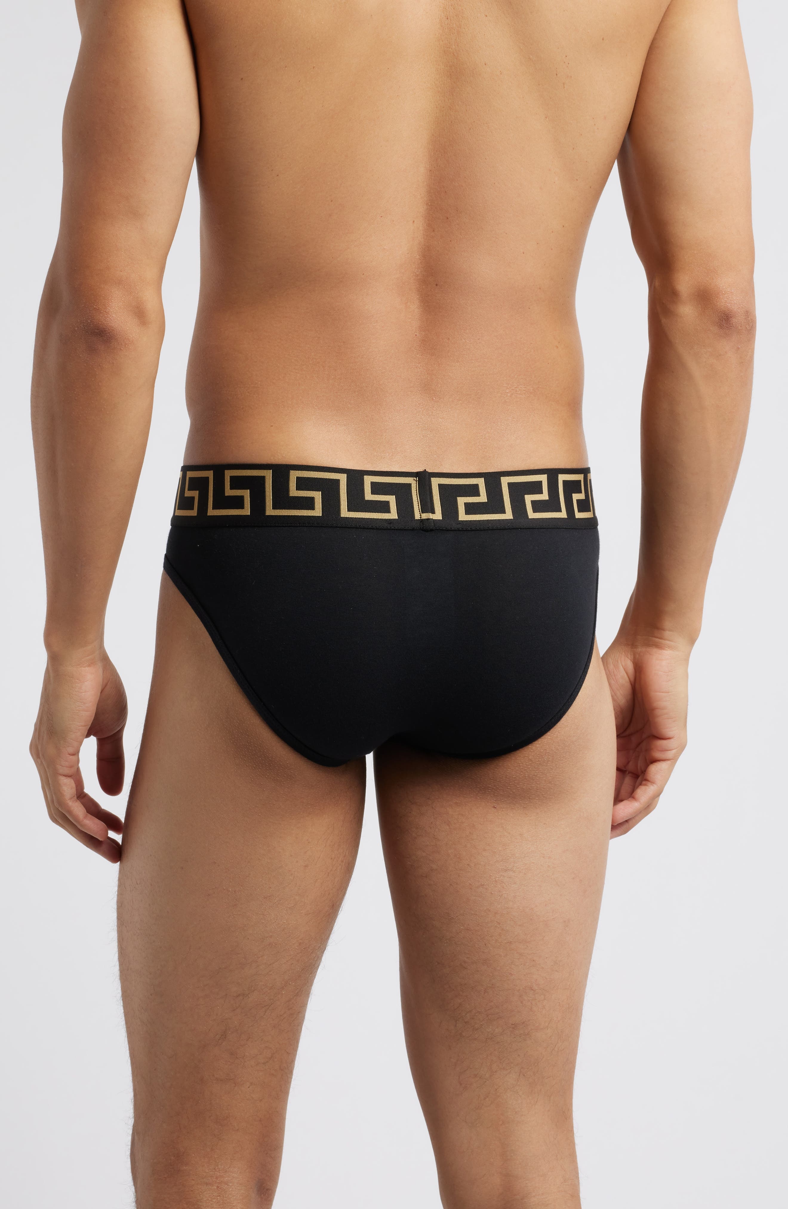 Versace 2-Pack Greca Border Stretch Cotton Briefs in Black Gold Greek Key at Nordstrom - 2