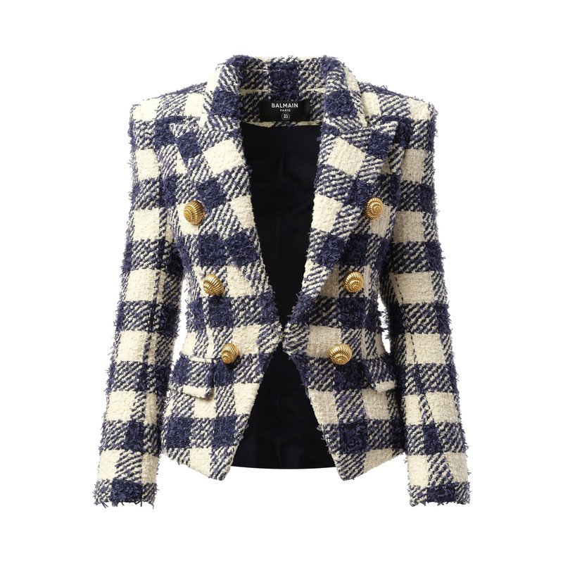 Balmain 6 Button Tweed Jacket in Marine/White outlook