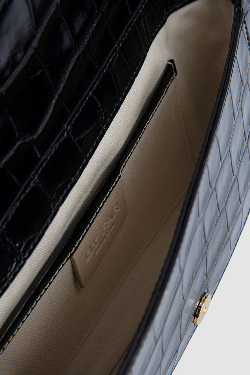 Miranda Black Croco Embossed Leather Shoulder Bag 4
