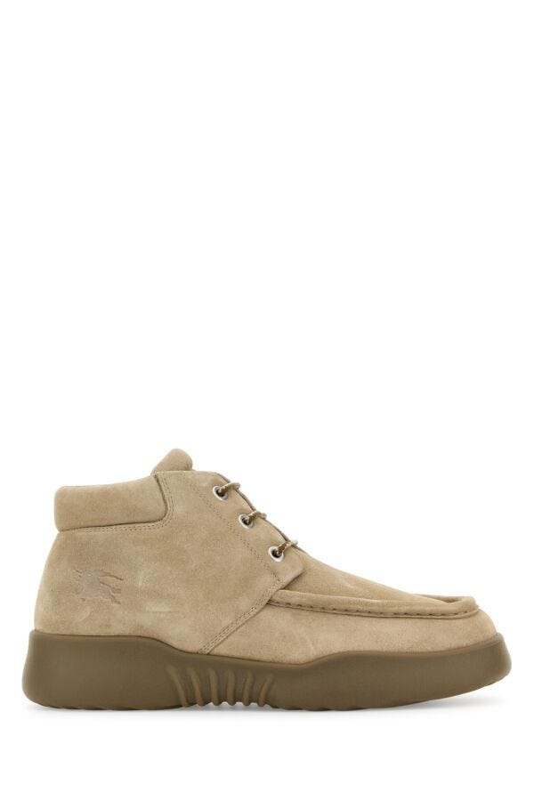 Burberry Men Beige Suede Log Ankle Boots - 1