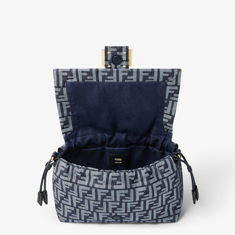 Mamma Baguette Medium Dark blue denim-effect FF jacquard bag 4