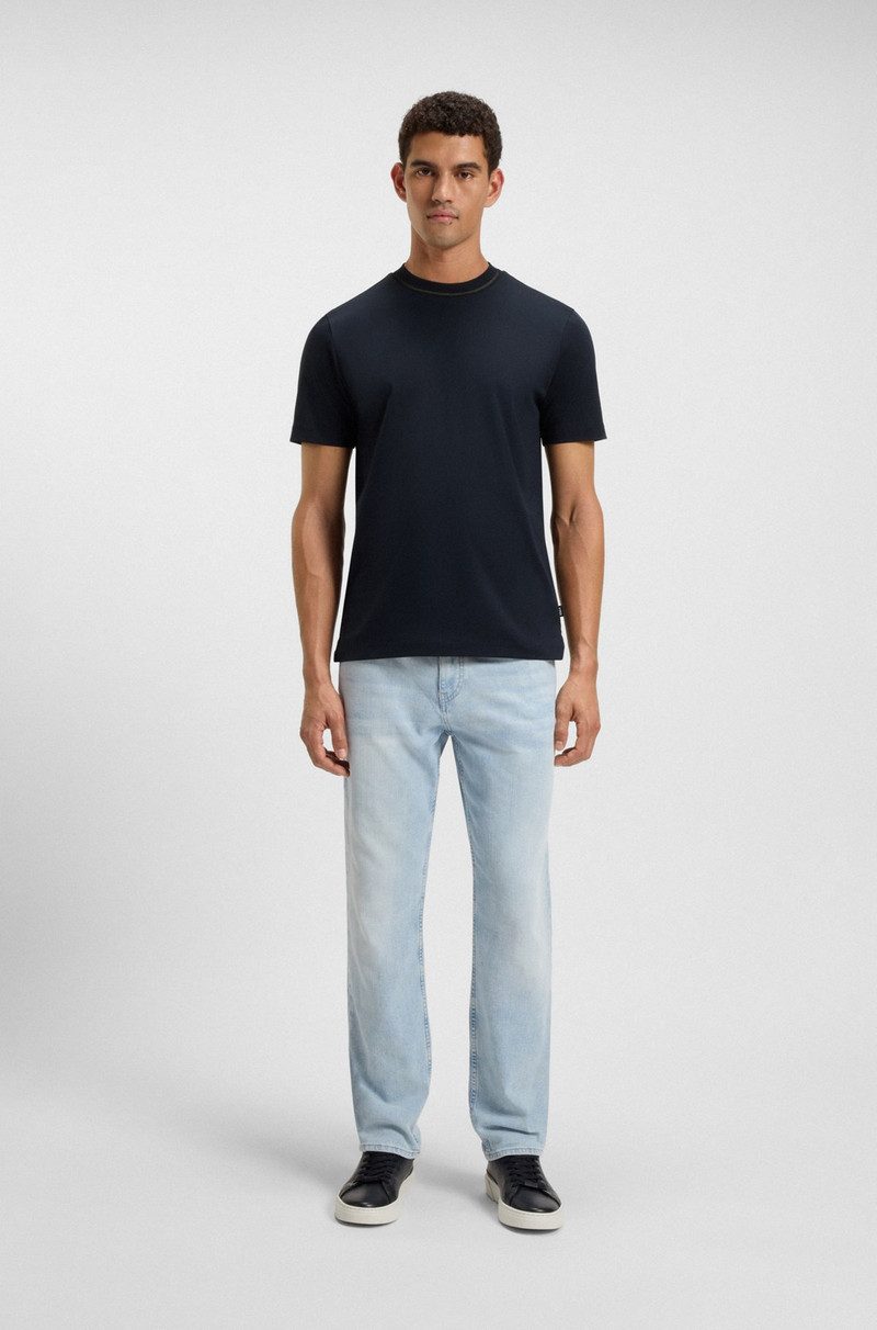 BOSS MERCERIZED-COTTON SLIM-FIT T-SHIRT WITH COLLAR STRIPE outlook