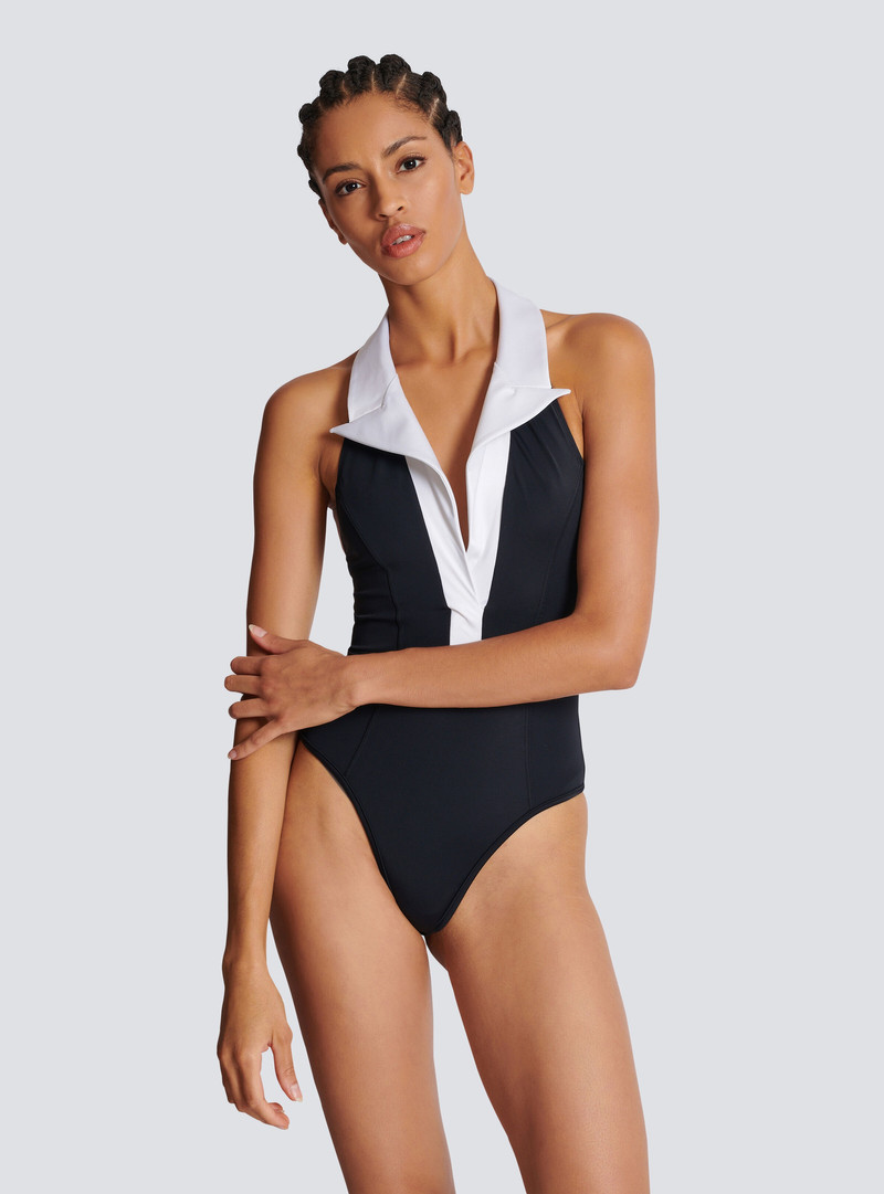 One-piece swimsuit with contrasting collar 6