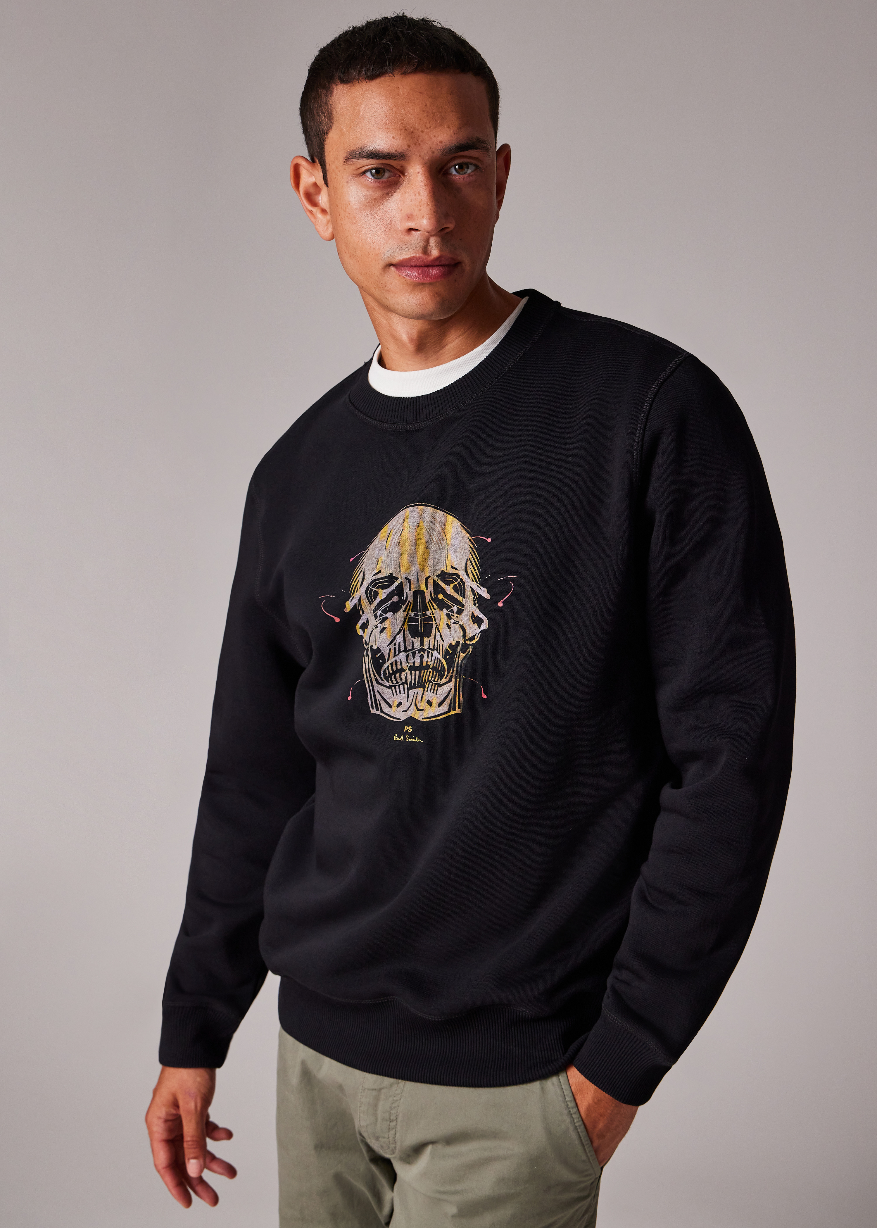 Black 'Painted Skull' Print Sweatshirt - 3