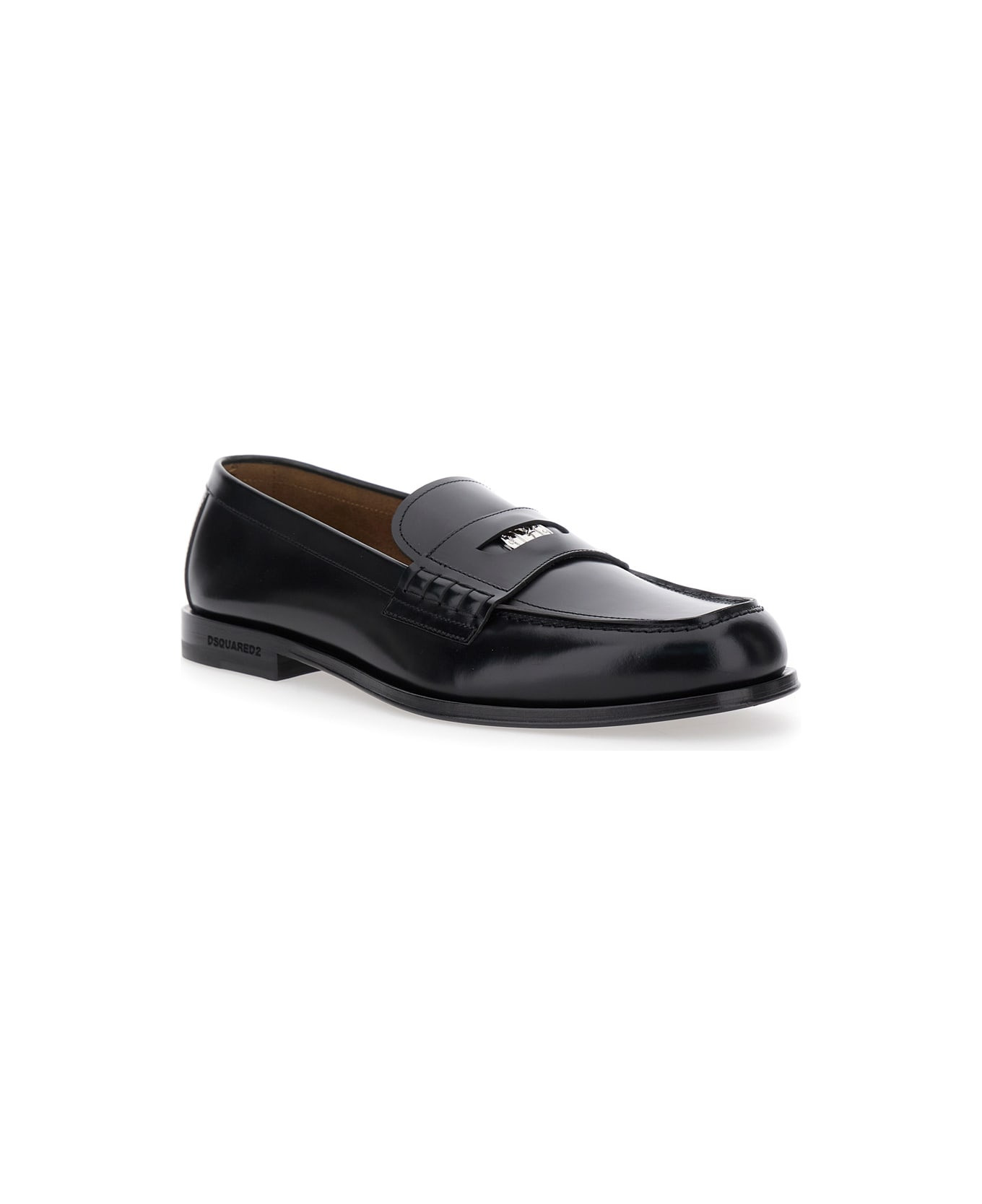 Black Loafers With Logo Plaque On The Front And Logo Lettering On The Heel In Leather Man - 2