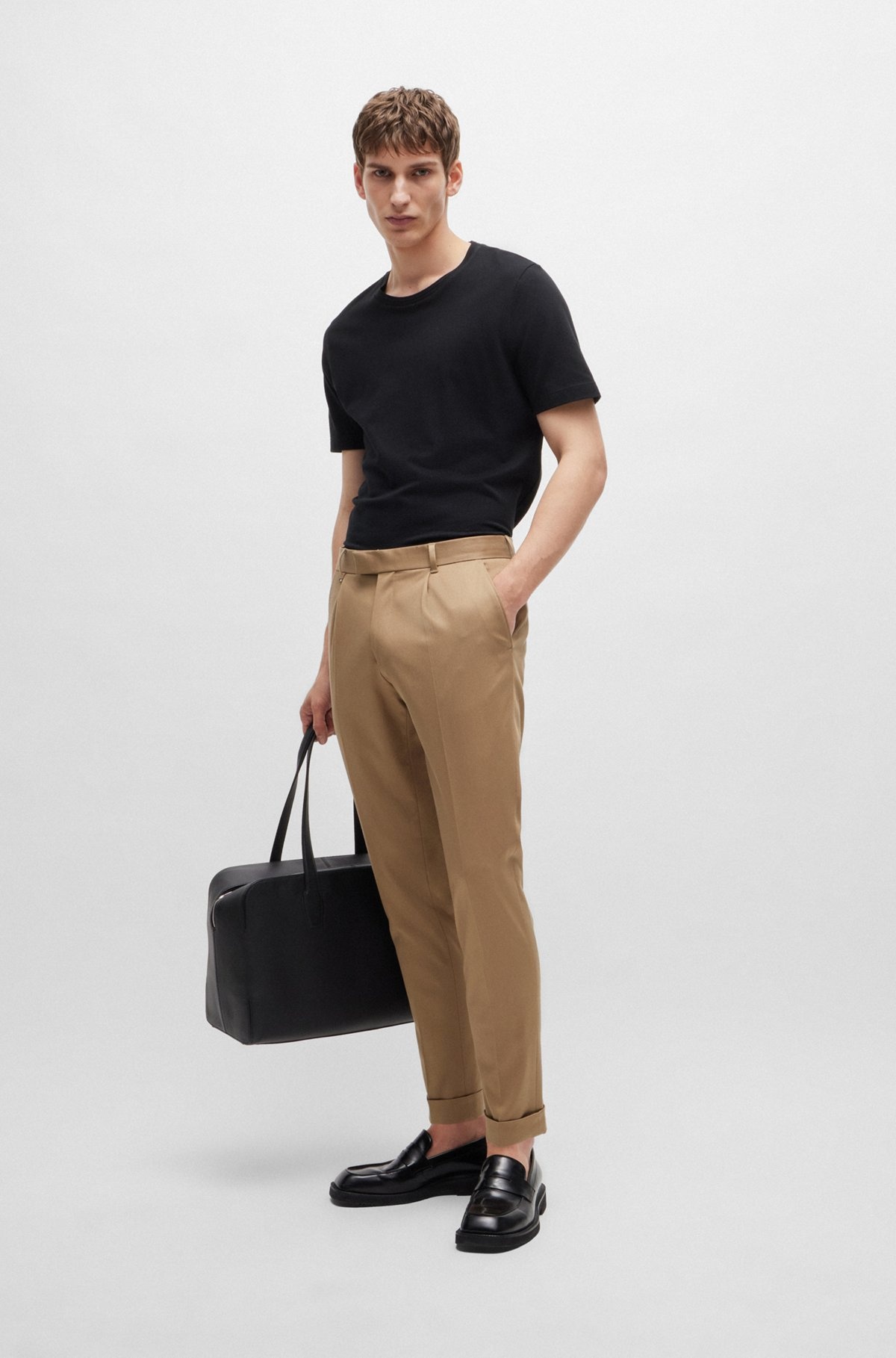 RELAXED-FIT TROUSERS IN STRETCH FABRIC WITH PLEAT FRONT - 3