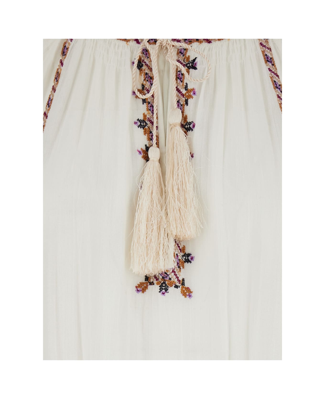 'florenza' White Long Dress With Tie Neck And Embossed Design In Cotton Woman - 3