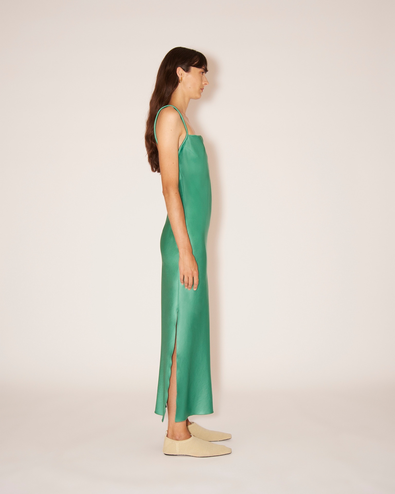 IRMA - Glossy satin slip dress - Green - 3