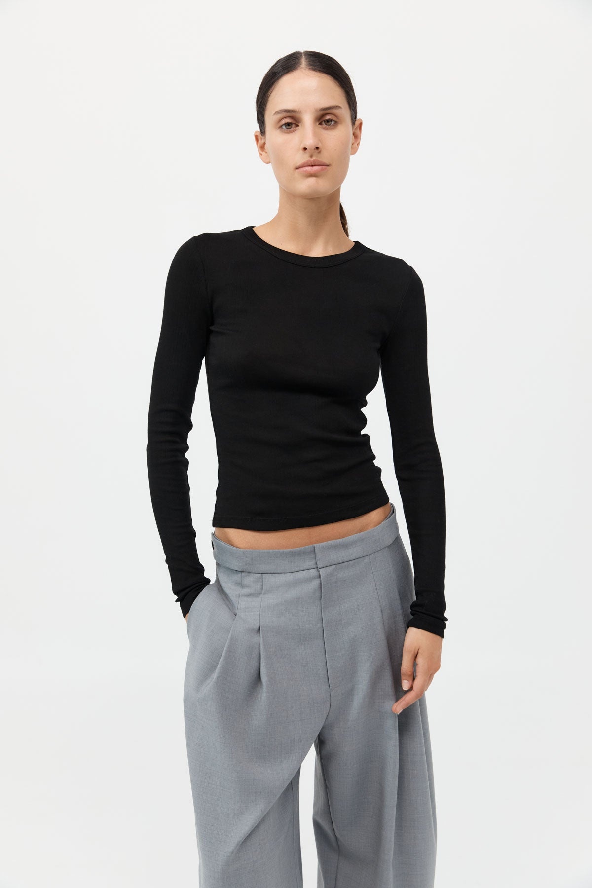 Organic Cotton Soft Rib Long Sleeve Top - Black - 2