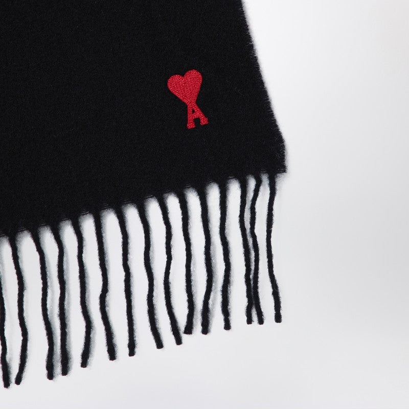 Ami Paris Black Ami De Coeur Wool Scarf Men - 3