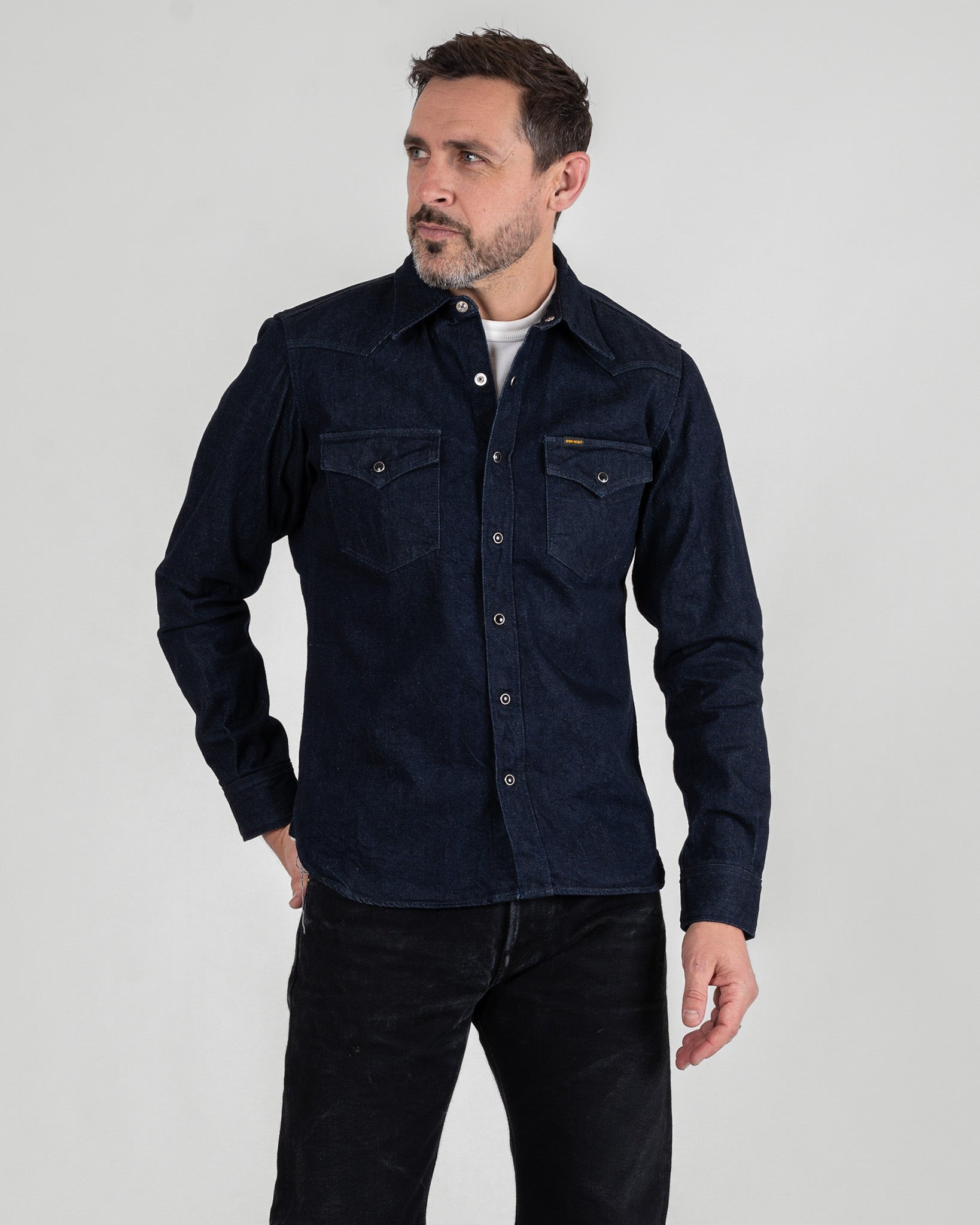 IHSH-33-T 12oz Selvedge Denim Western Shirt With Tonal Stitching - Indigo - 2
