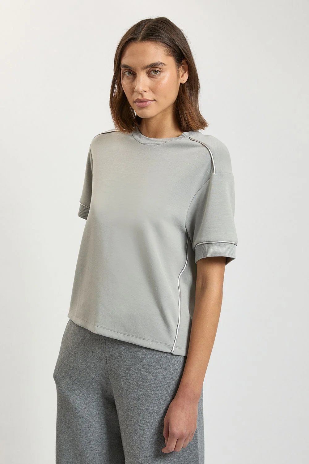 Harper's Bazaar Premium Luxe Crew Short Sleeve Sweat Top - 1