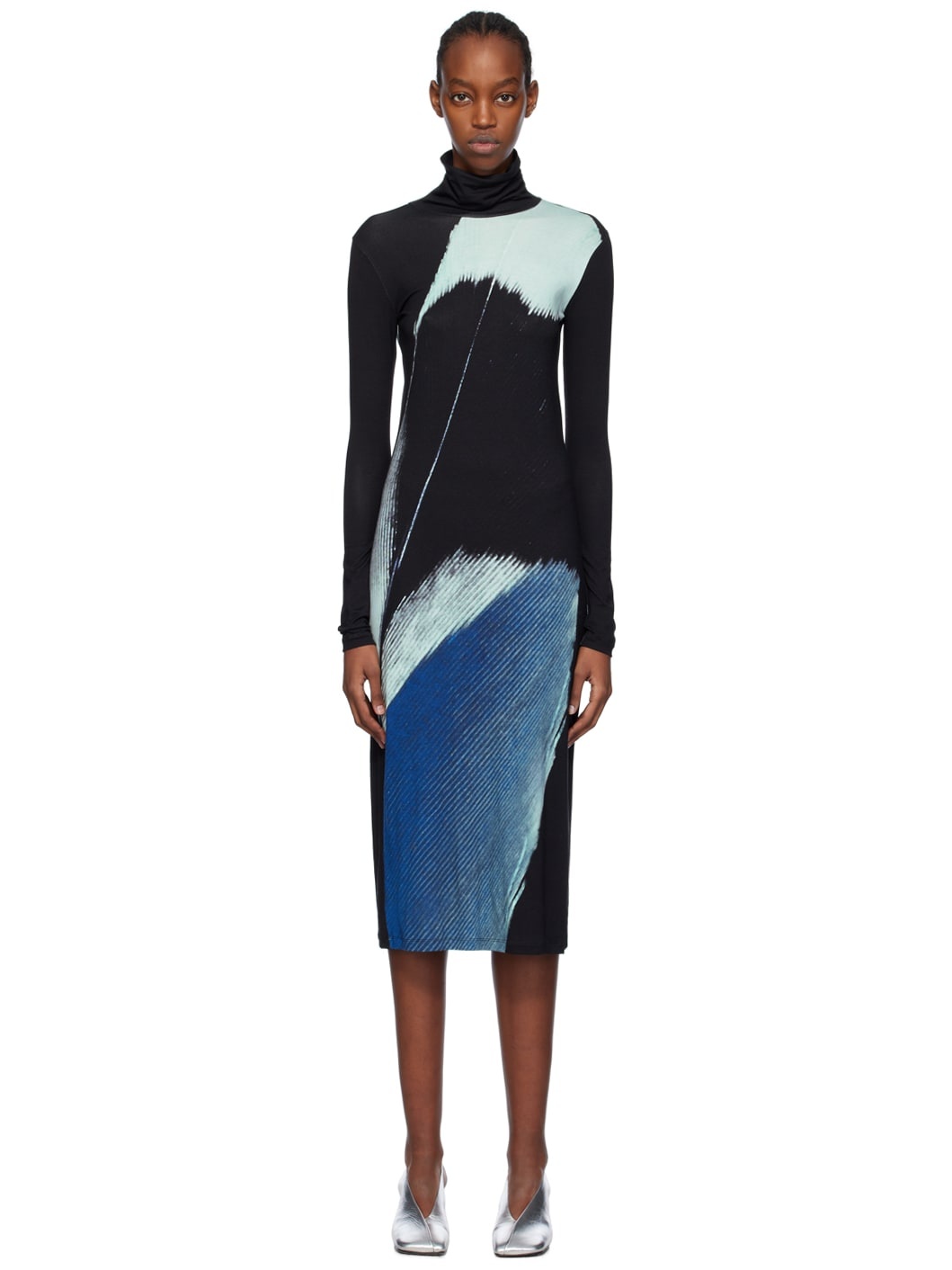 Black Printed Midi Dress - 1