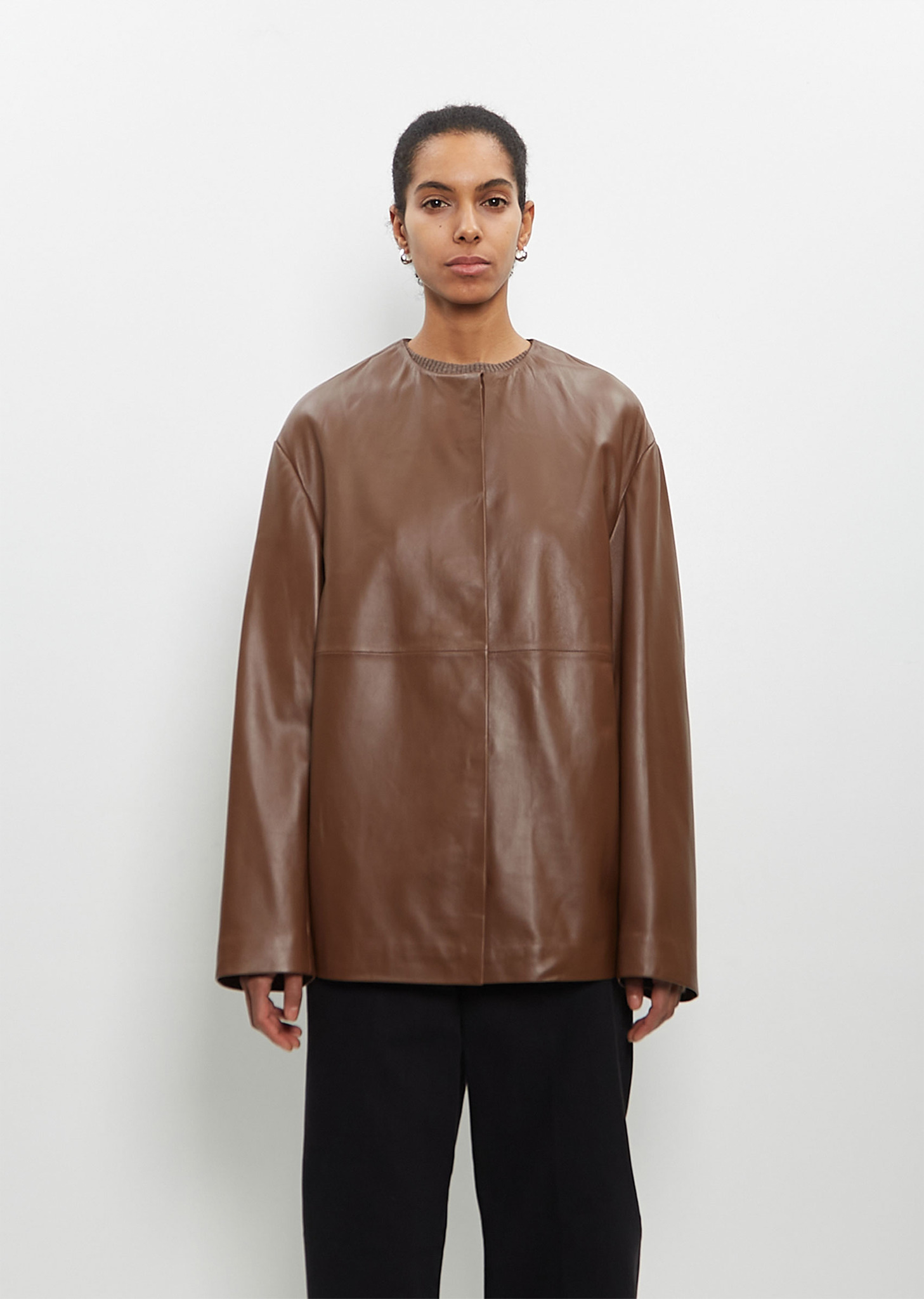 Leather Atalia Round Neck Coat - 1