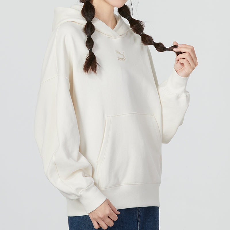 (WMNS) PUMA Classic Oversized Hoodie TR 'White Grey' 673576-99 - 5