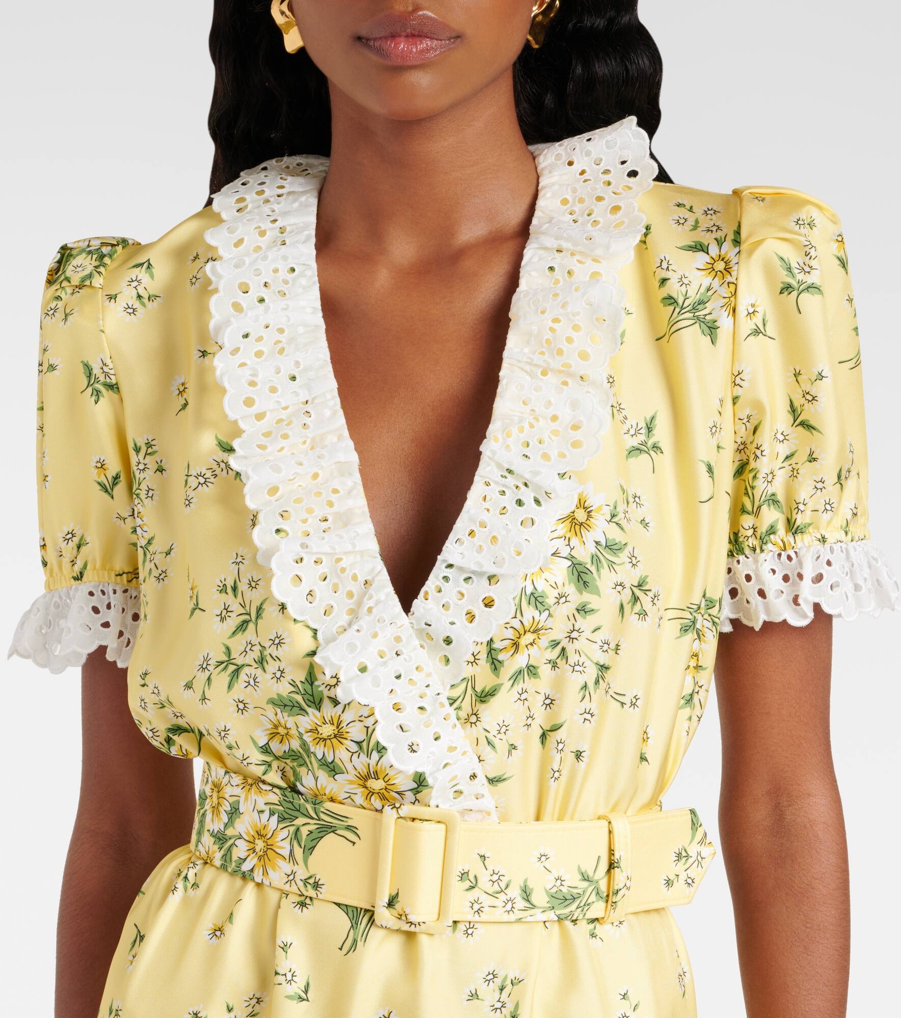 Satin and broderie anglaise minidress - 4