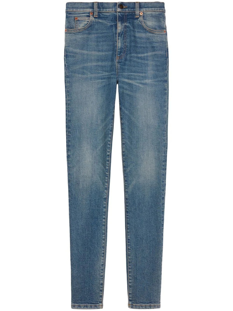 Horsebit-detail stonewashed skinny jeans 1
