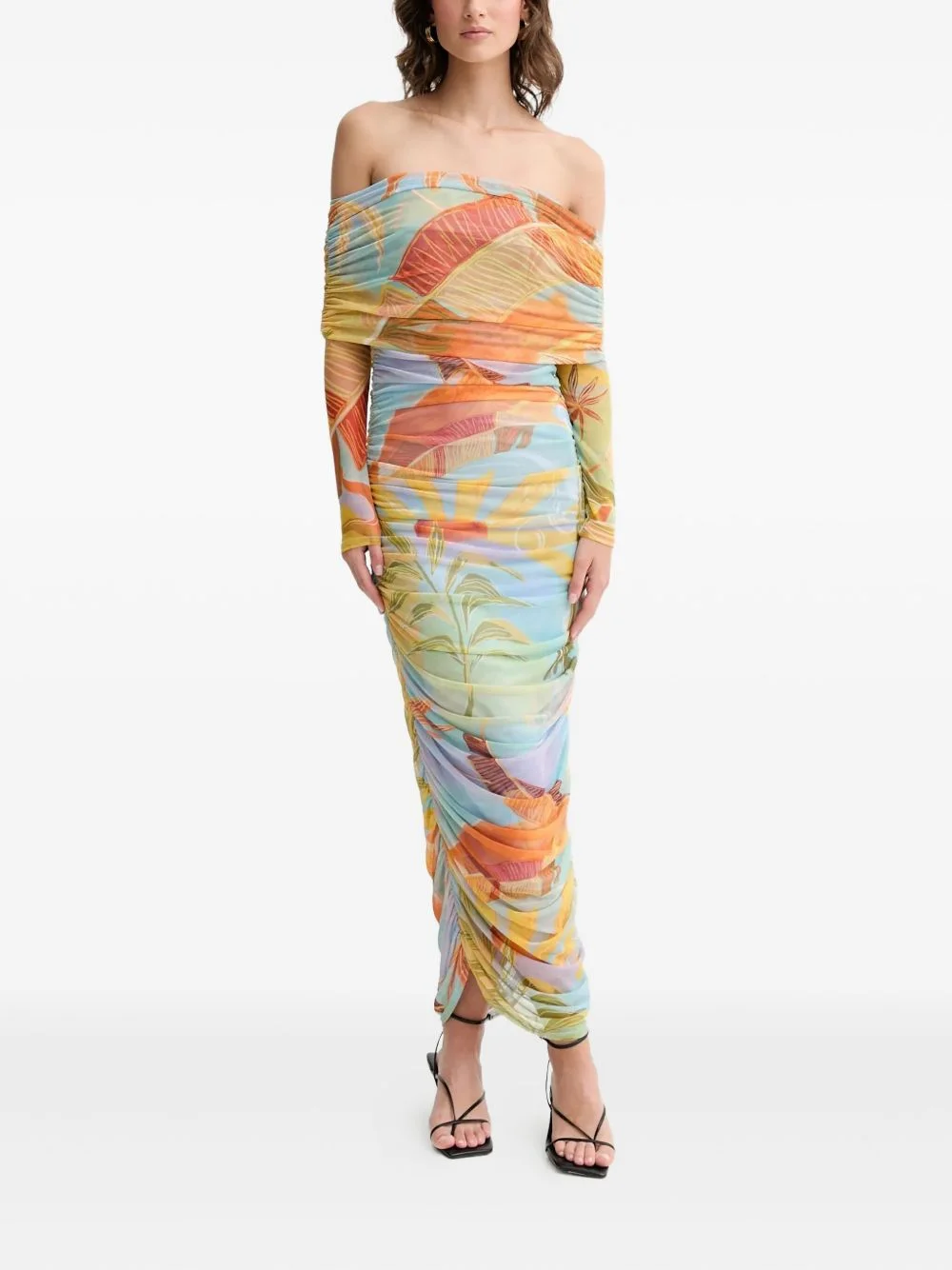 ruched off-shoulder maxi dress - 1