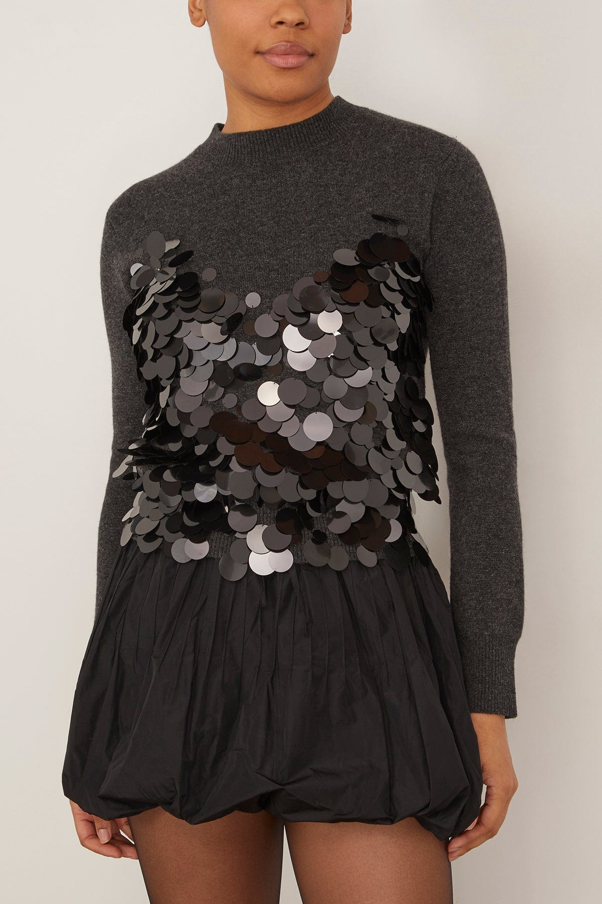 Sequin Embroidery Wool Knit Pullover in Gray/Black - 3