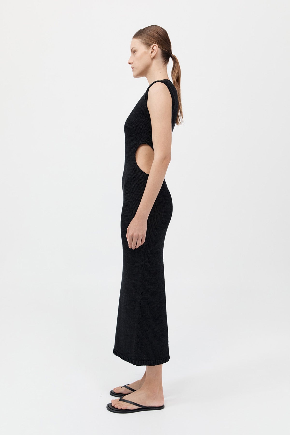 Linen Silk Blend Cut Out Dress - Black - 4