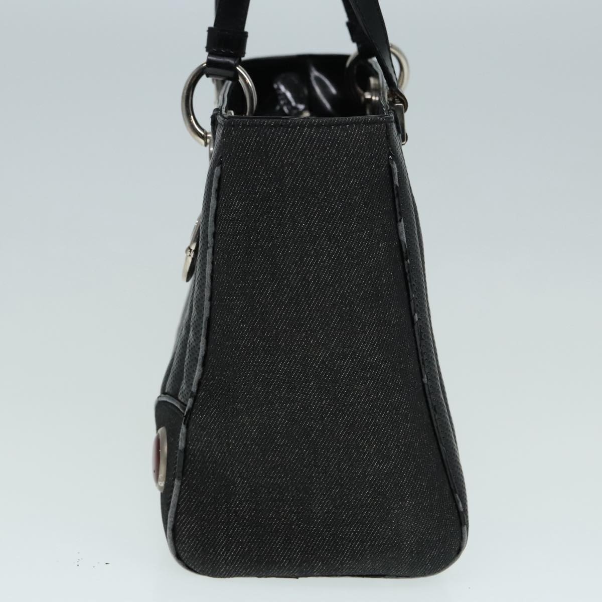 DIOR Hand Bag Leather Canvas Black Silver - 3