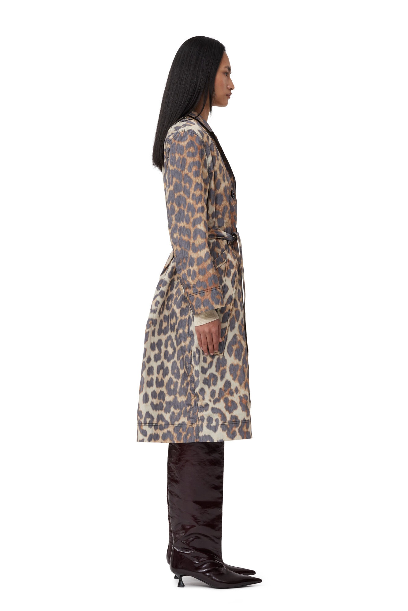 LEOPARD CRISPY SHELL BELT COAT - 4