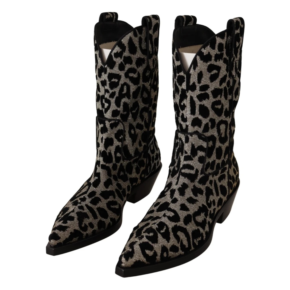 GRAY BLACK LEOPARD COWBOY BOOTS - 3