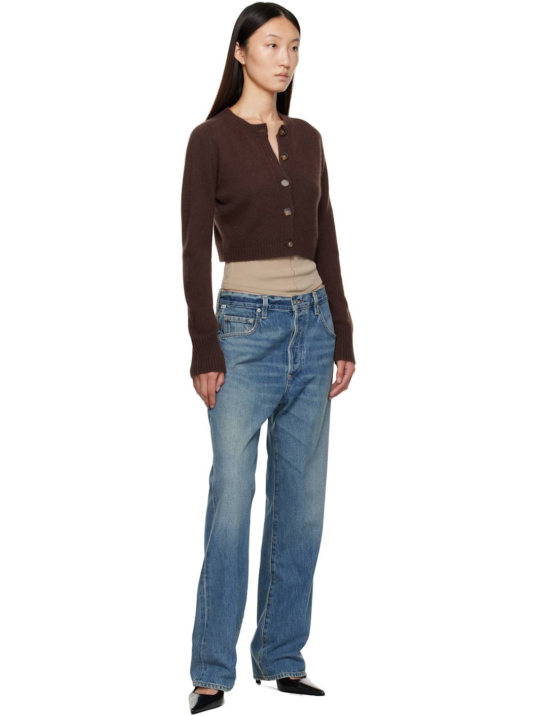 Brown Zephir Cashmere Cropped Cardigan - 4