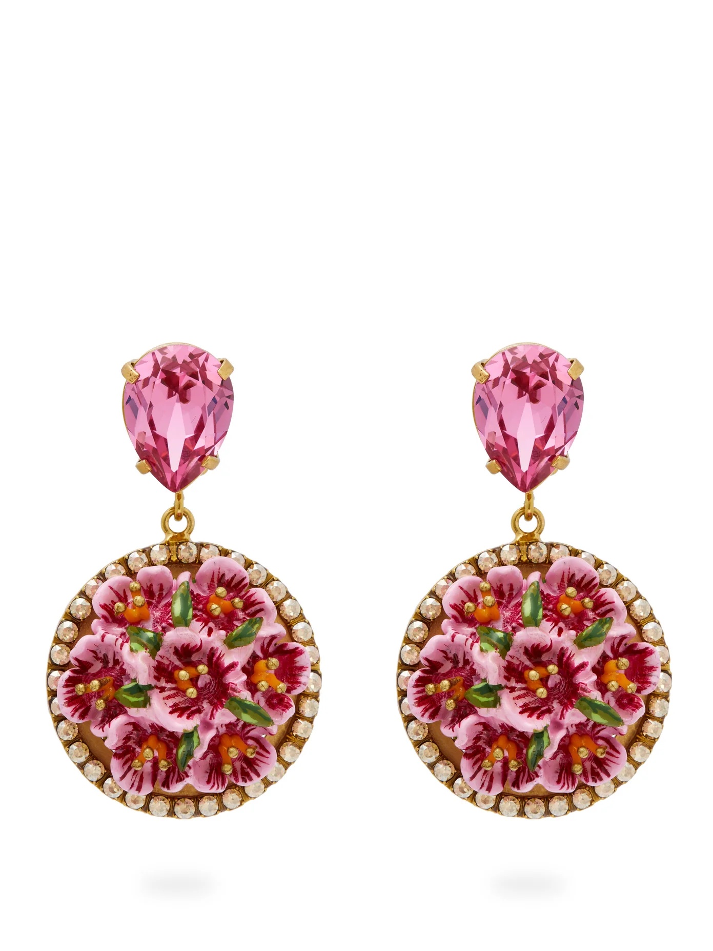 Flower-drop crystal-embellished clip earrings - 1