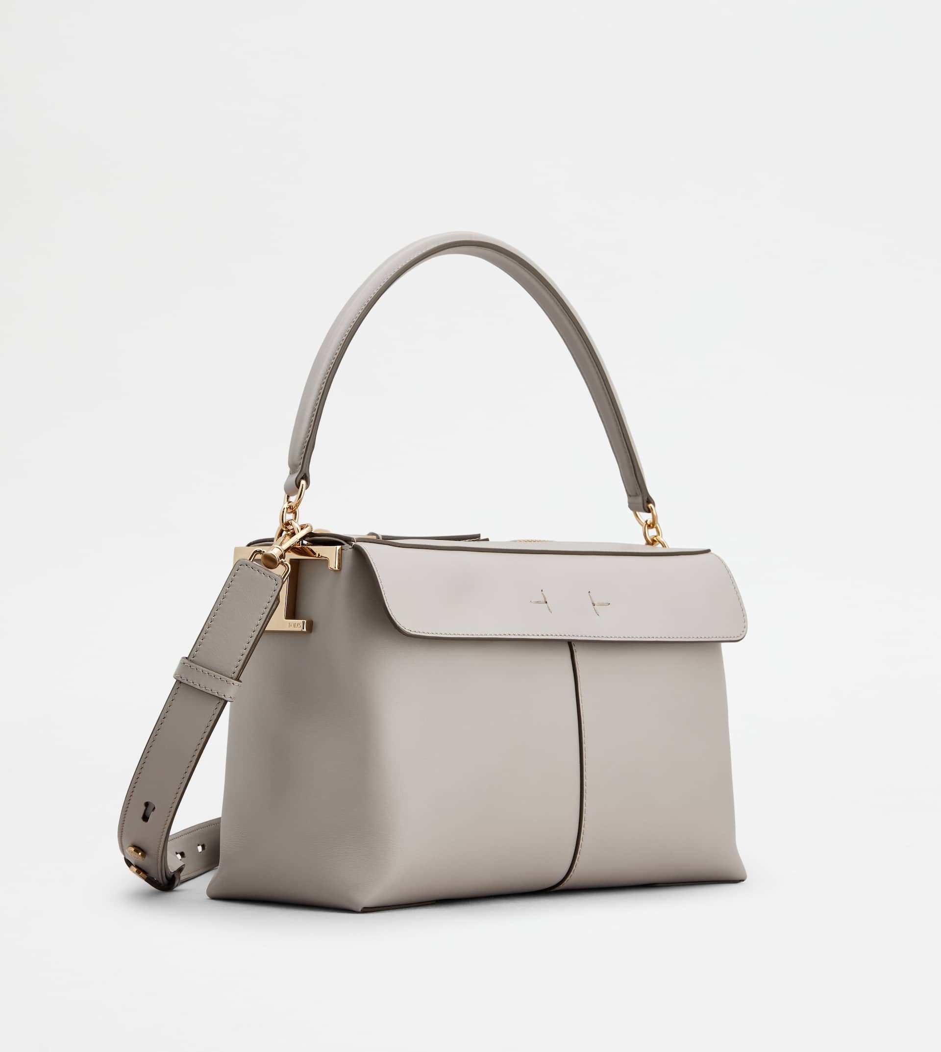 Tod's TOD'S T CASE BAULETTO IN LEATHER SMALL - GREY | REVERSIBLE