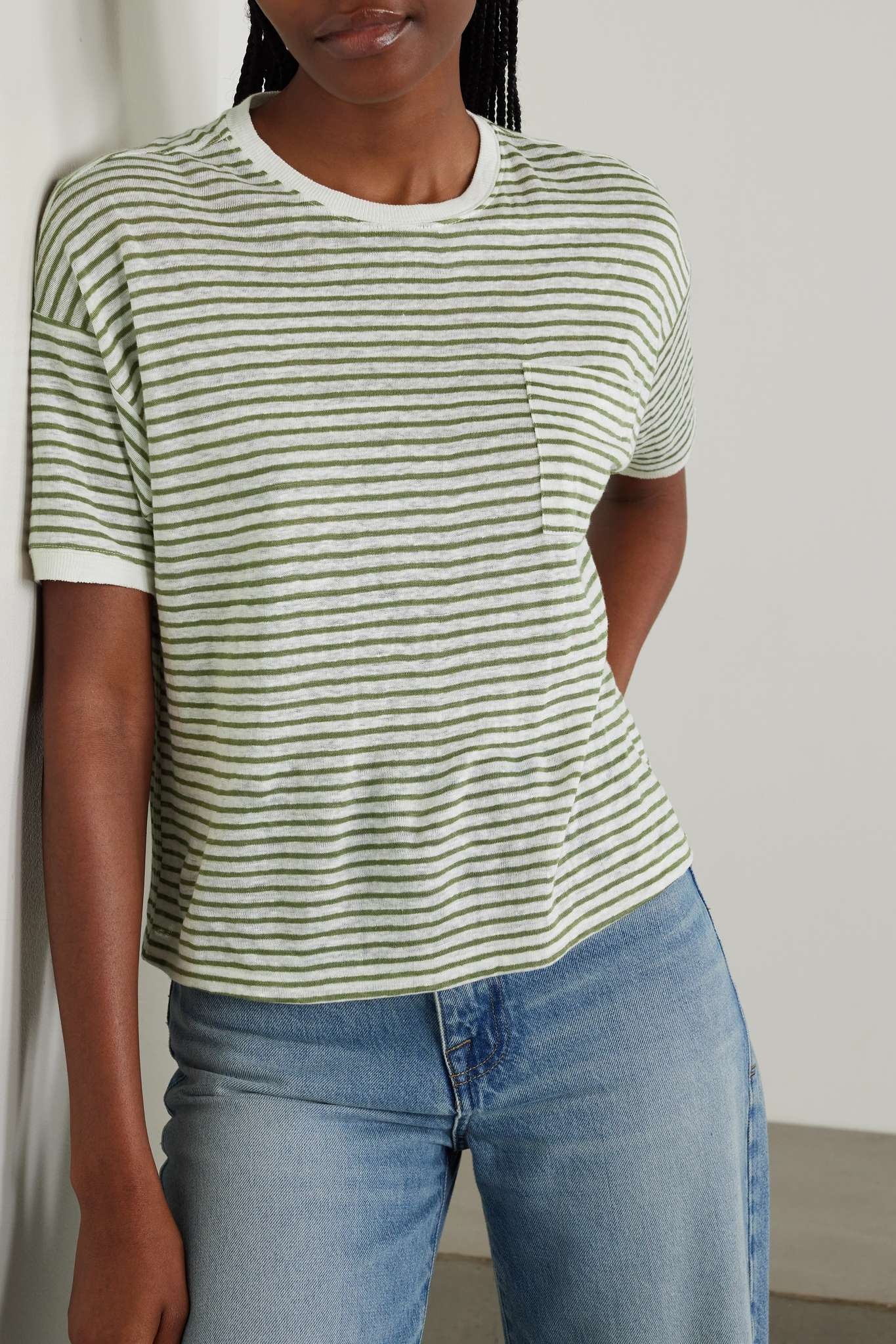 + NET SUSTAIN striped organic linen-jersey T-shirt - 3