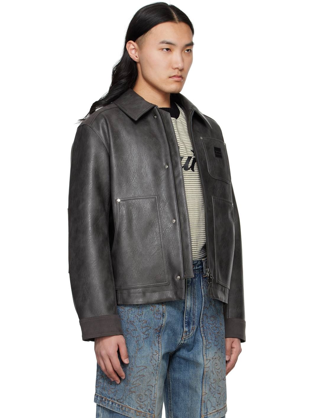 Gray Carpenter Faux-Leather Jacket - 2