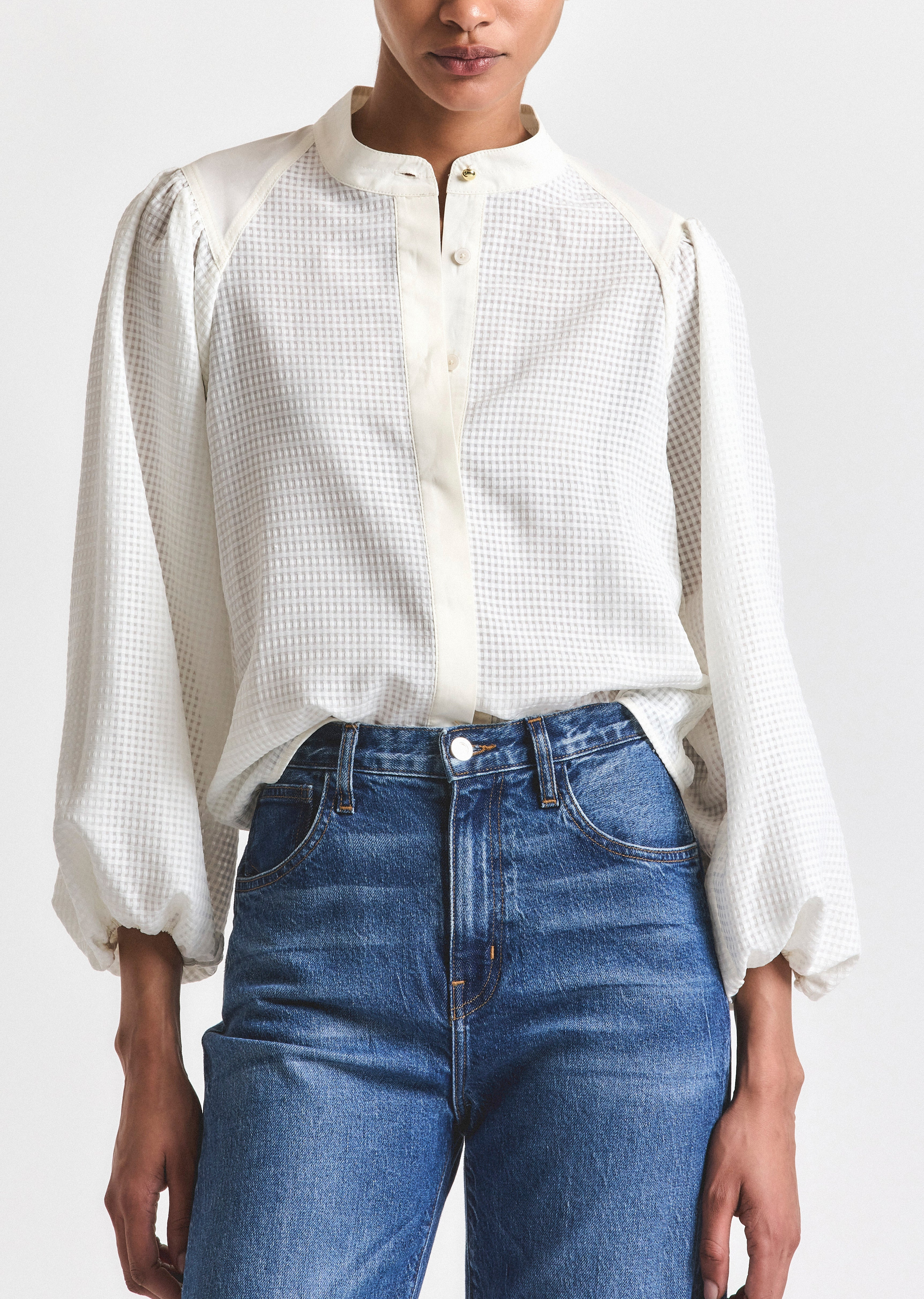 DIANNE MINI GRID GEORGETTE VOLUME SLEEVE BLOUSE - 1