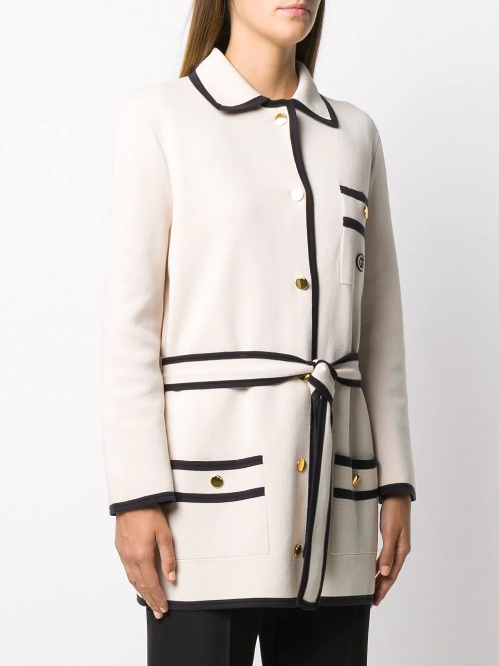 contrast-trim belted jacket - 3