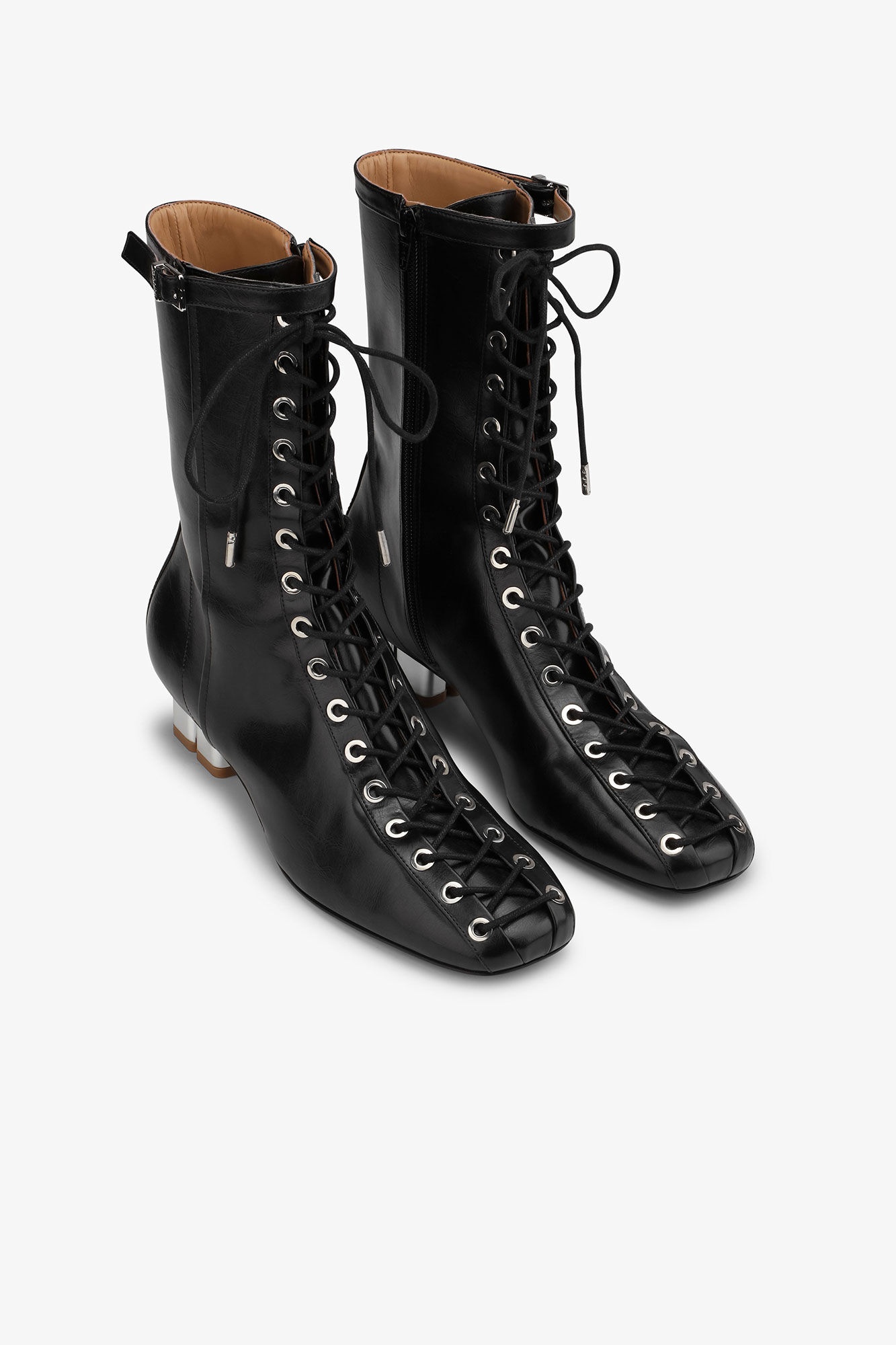 BLACK OLEATEX EYELETS LACE-UP ANKLE BOOT - 2