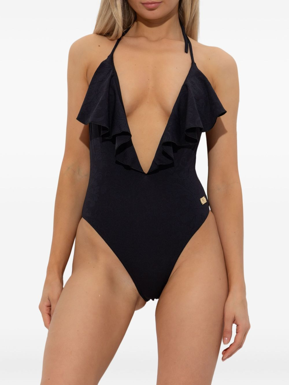 ruffled halterneck swimsuit - 3