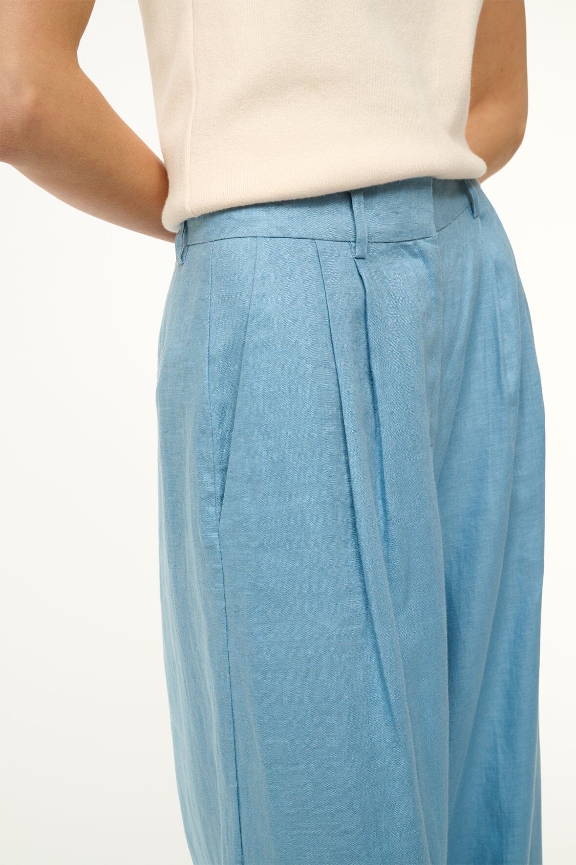 STAUD SASHA LINEN PANT SLATE BLUE - 6