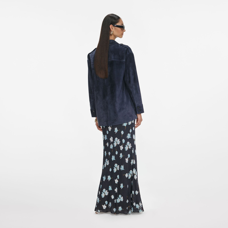 self-portrait Navy Suede Oversized Jacket outlook