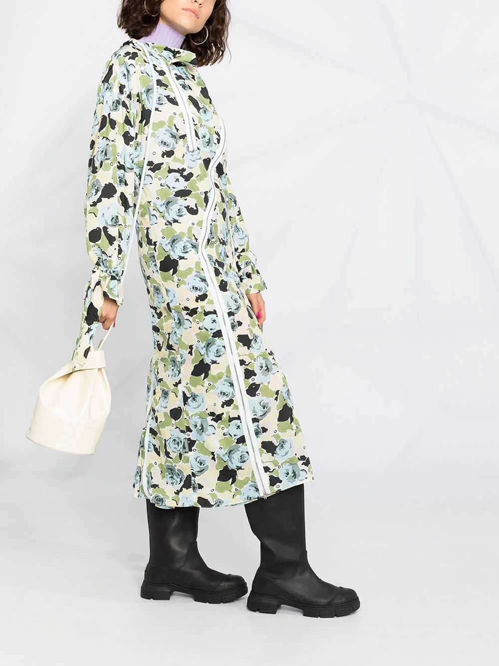 floral print hooded dress - 4