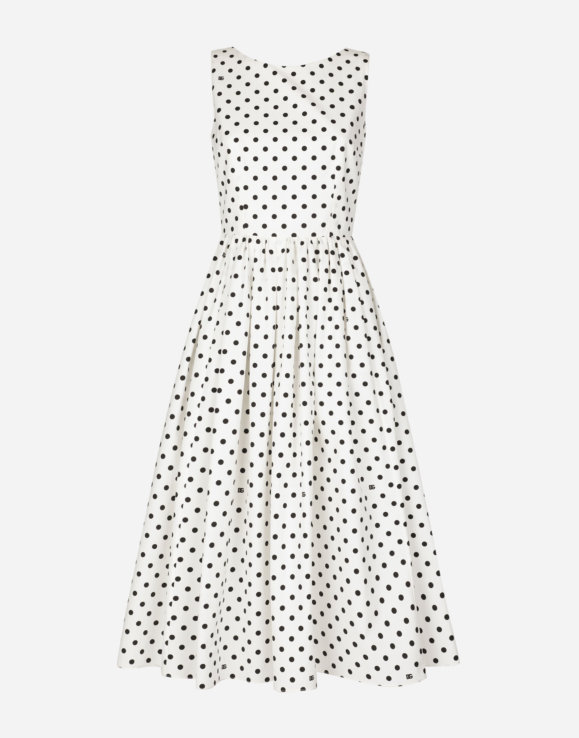 Cotton calf-length circle dress with polka-dot print - 1