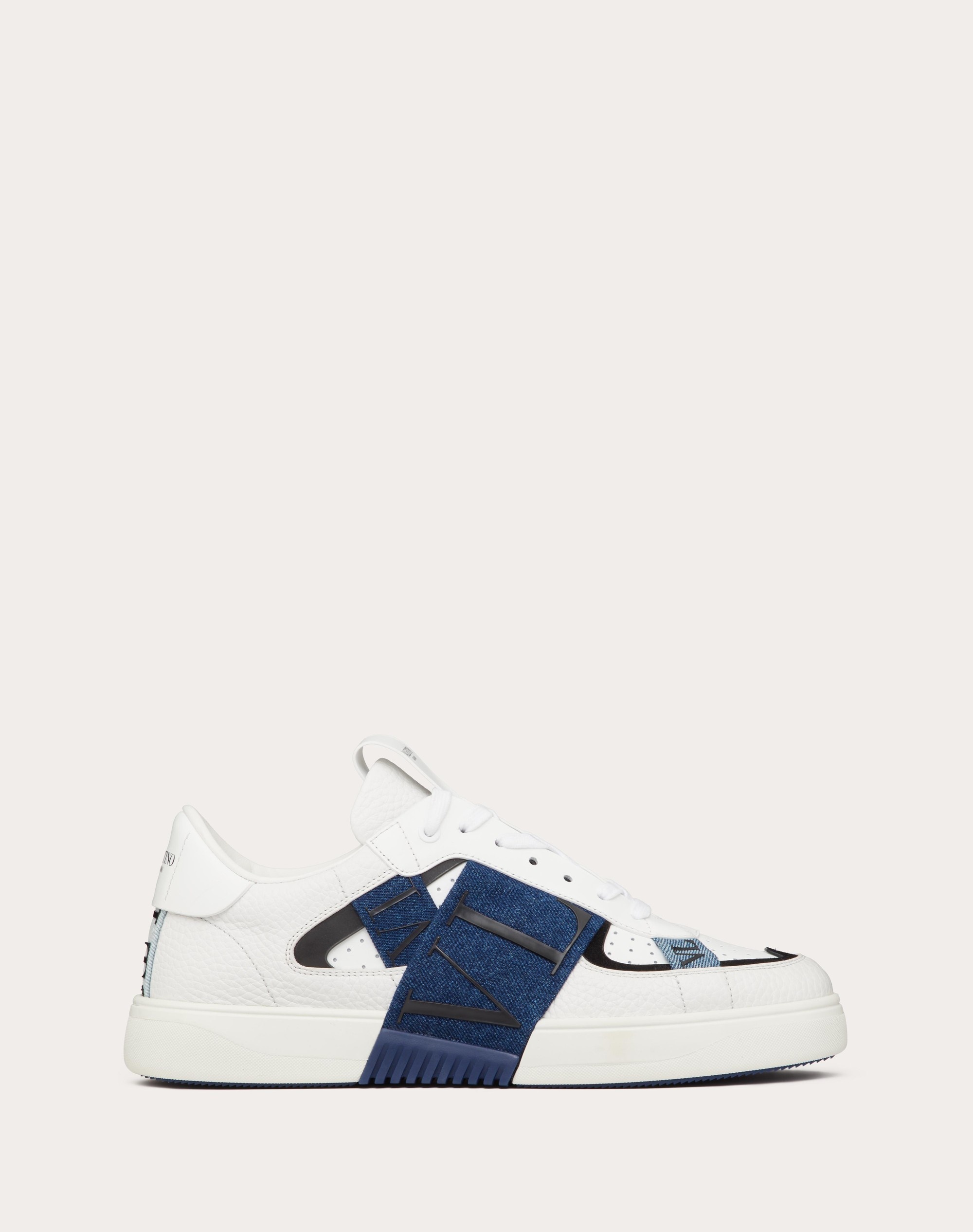 LOW-TOP VL7N SNEAKERS IN CALFSKIN AND DENIM - 1