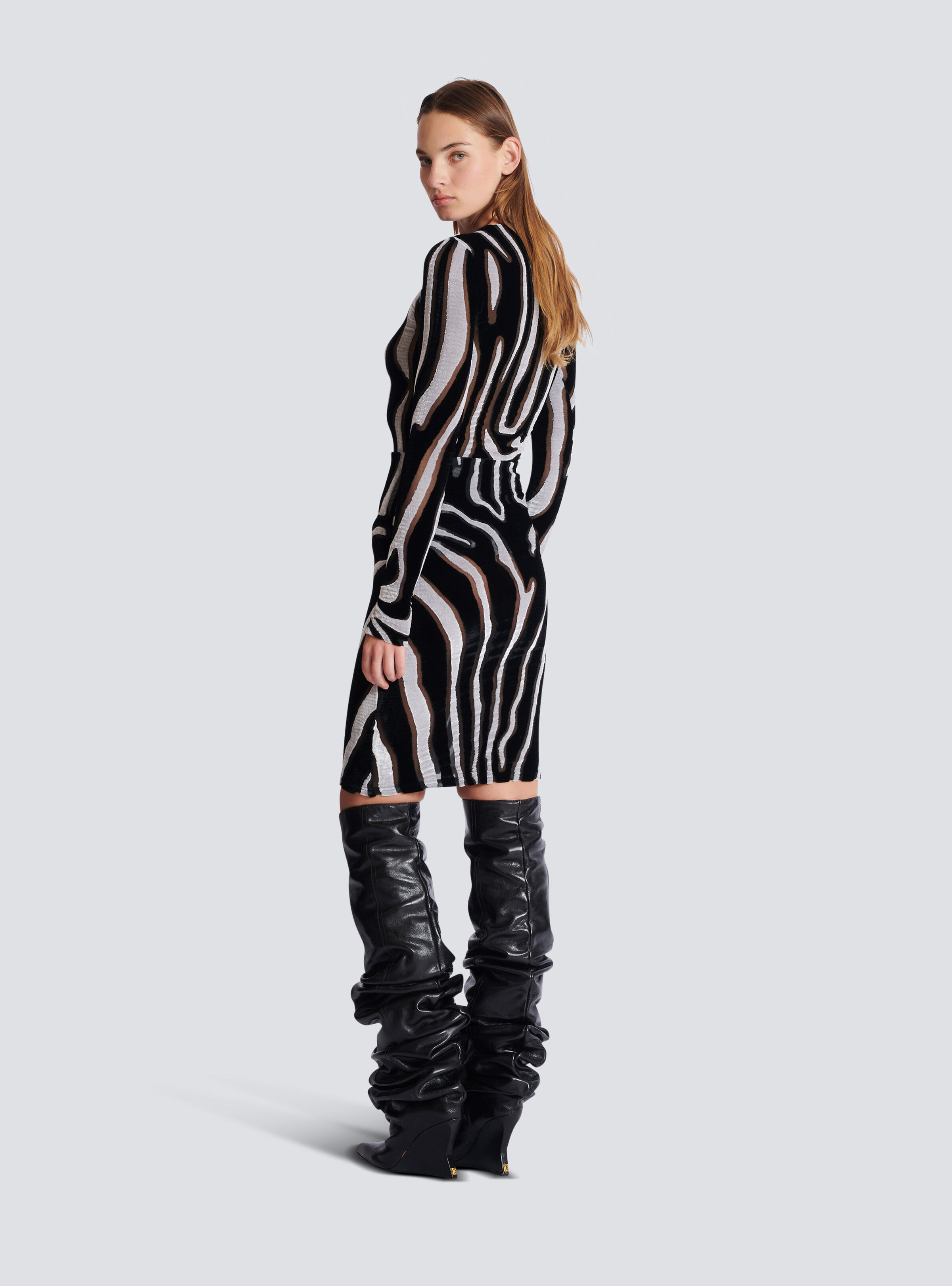 Zebra-print velvet pencil skirt - 4