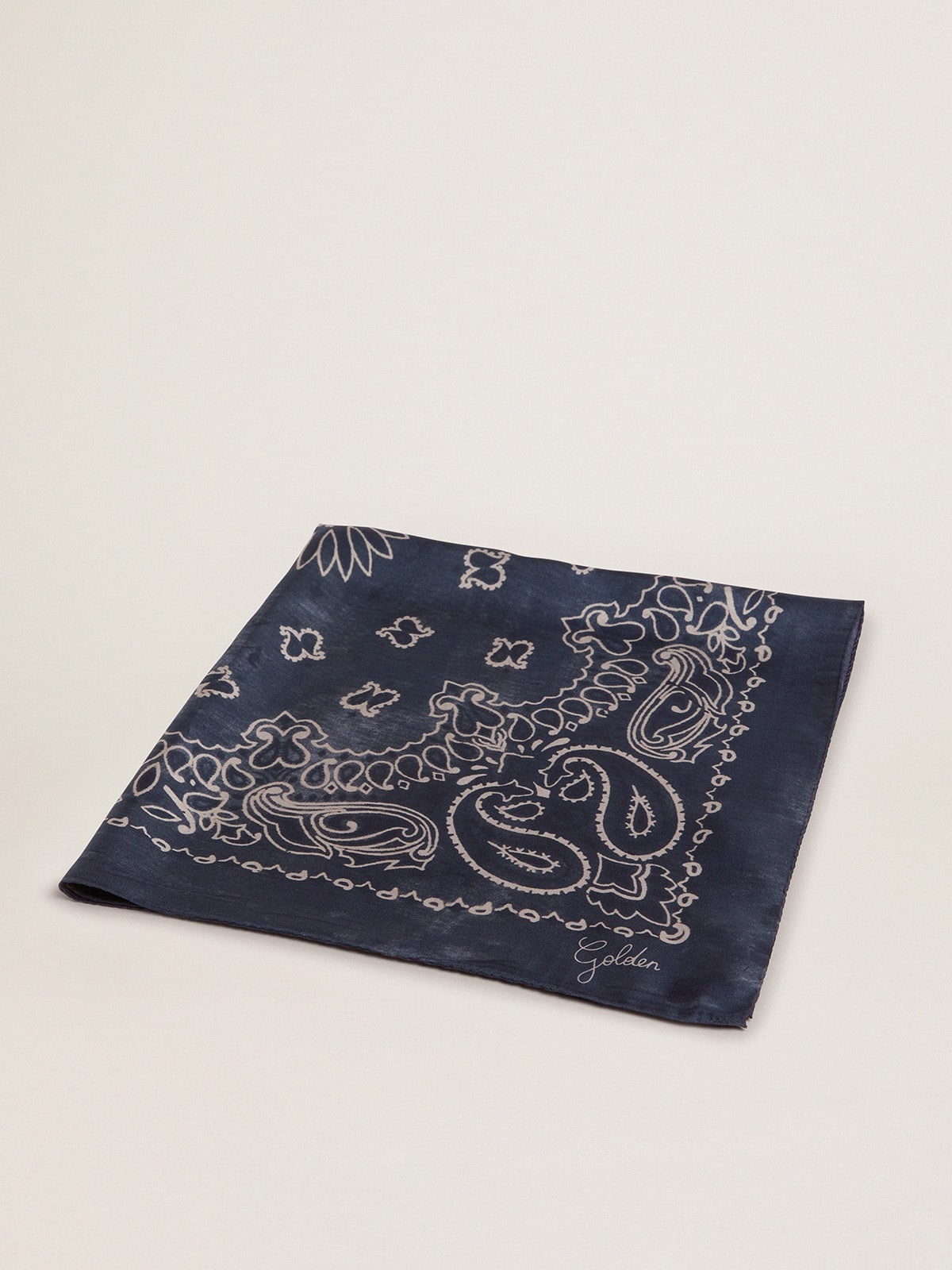 Denim-blue Golden Collection scarf with paisley pattern - 1